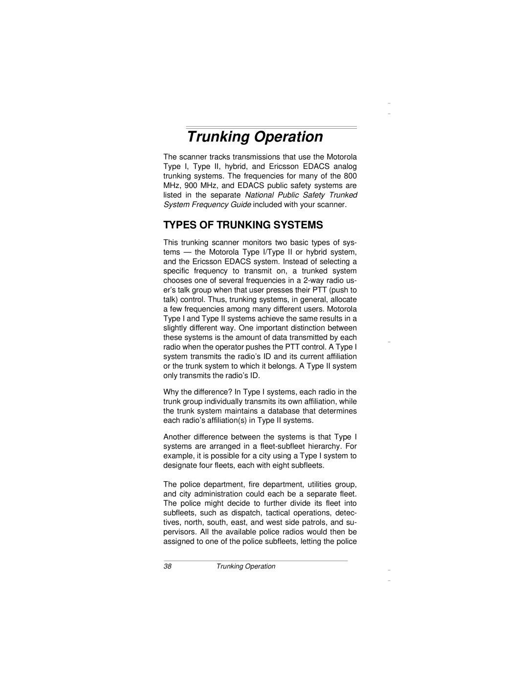 Radio Shack PRO-94 owner manual Trunking Operation, Types of Trunking Systems 