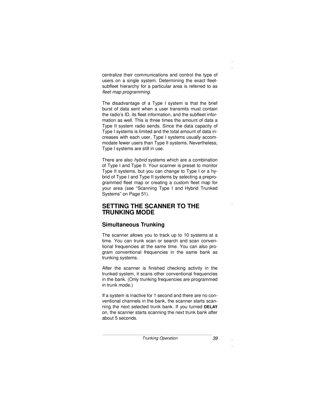 Radio Shack PRO-94 owner manual Setting the Scanner to the Trunking Mode, Simultaneous Trunking 