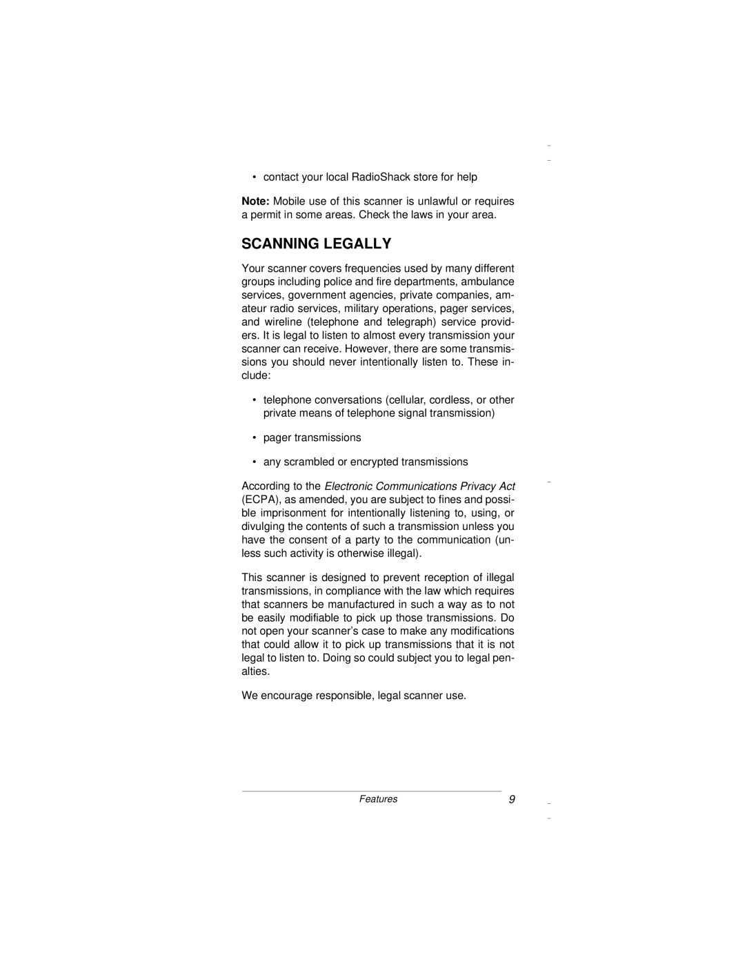 Radio Shack PRO-94 owner manual Scanning Legally 