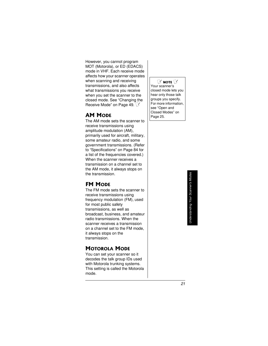 Radio Shack PRO-95 owner manual AM Mode, Motorola Mode 