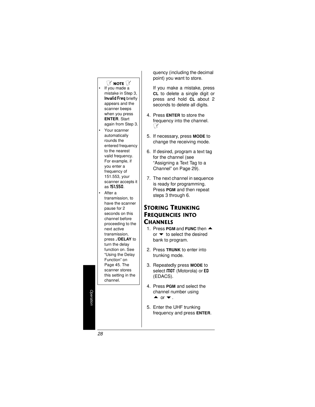 Radio Shack PRO-95 owner manual Storing Trunking Frequencies Into Channels, Invalid Freq briefly 