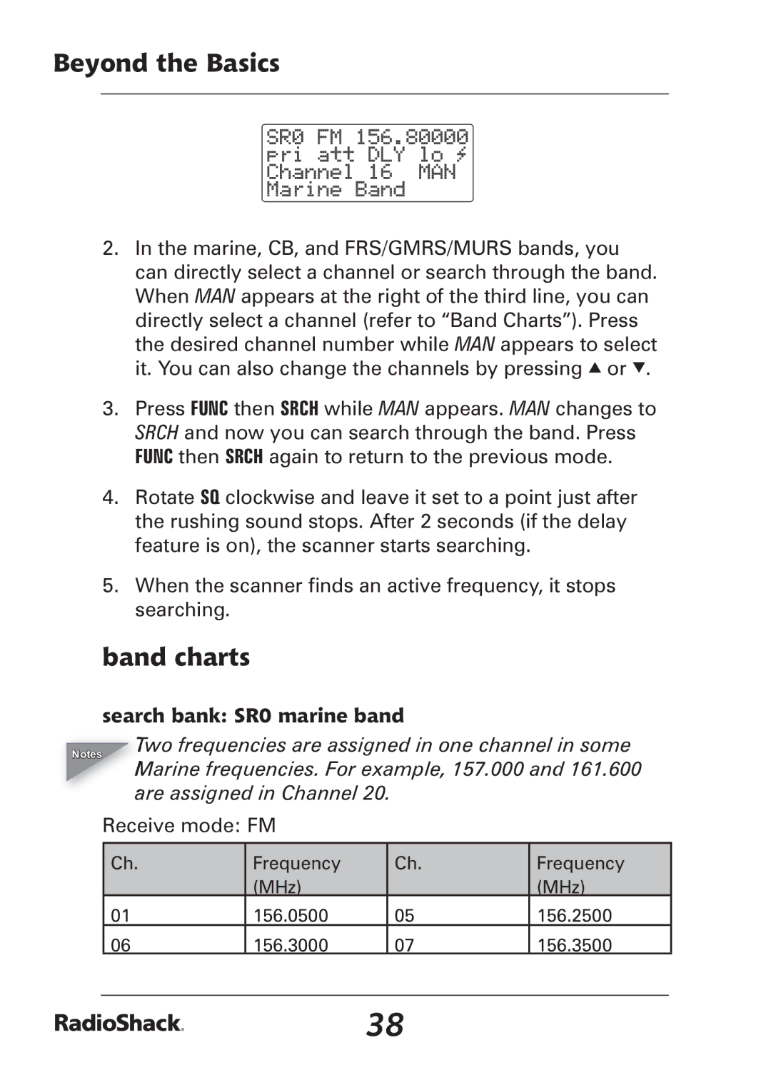 Radio Shack PRO-97 manual Band charts, Search bank SR0 marine band 