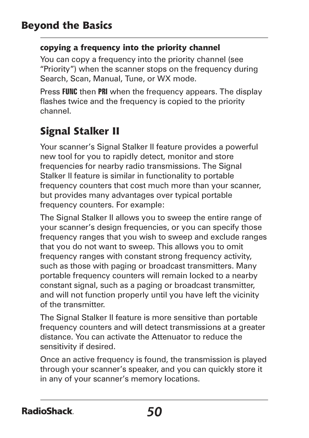 Radio Shack PRO-97 manual Signal Stalker, Copying a frequency into the priority channel 