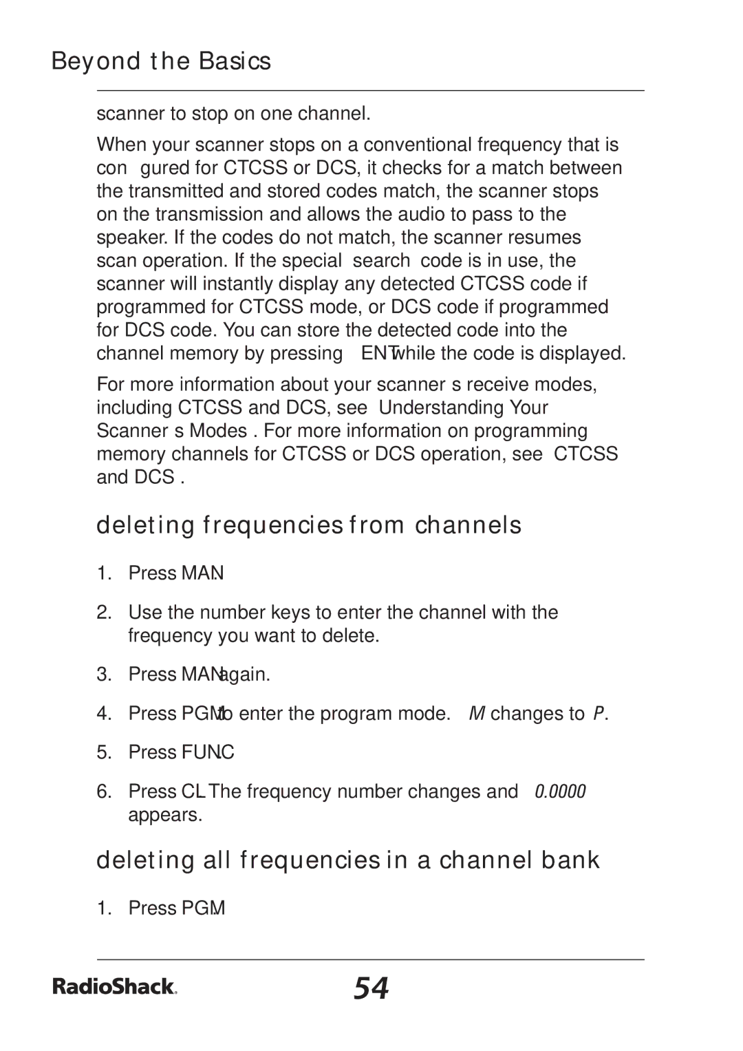 Radio Shack PRO-97 manual Deleting frequencies from channels, Deleting all frequencies in a channel bank 