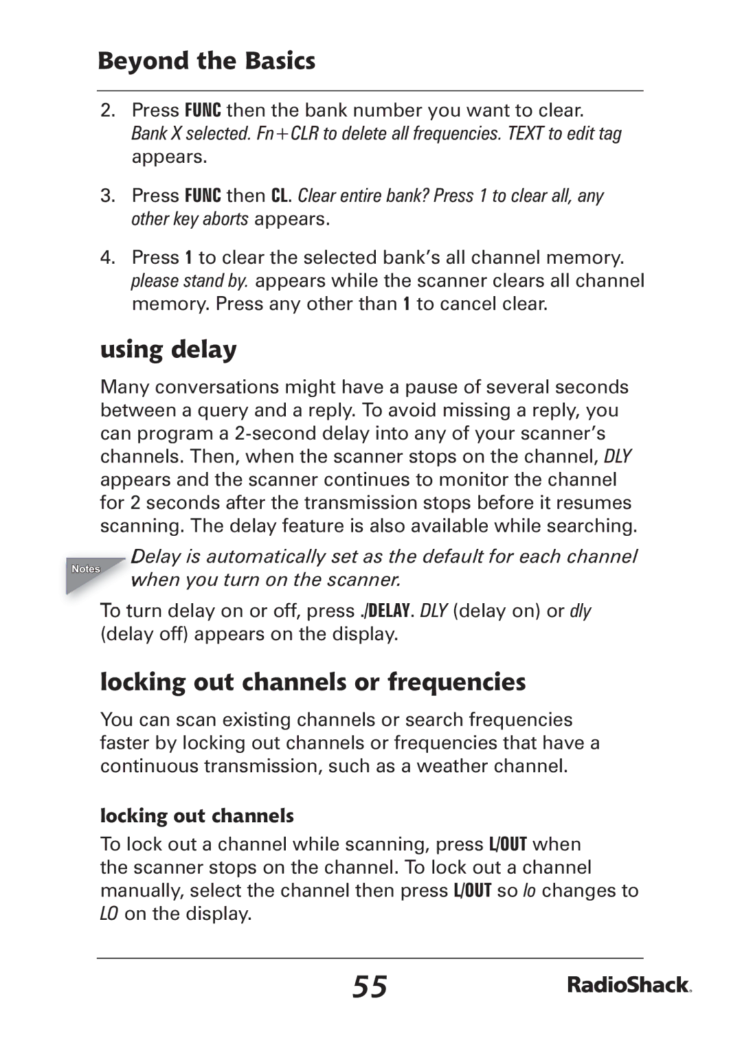 Radio Shack PRO-97 manual Using delay, Locking out channels or frequencies 