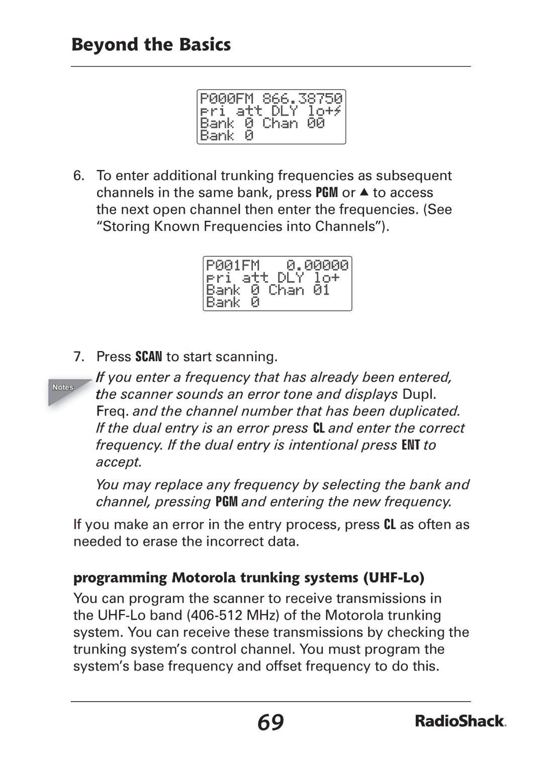 Radio Shack PRO-97 manual Programming Motorola trunking systems UHF-Lo 