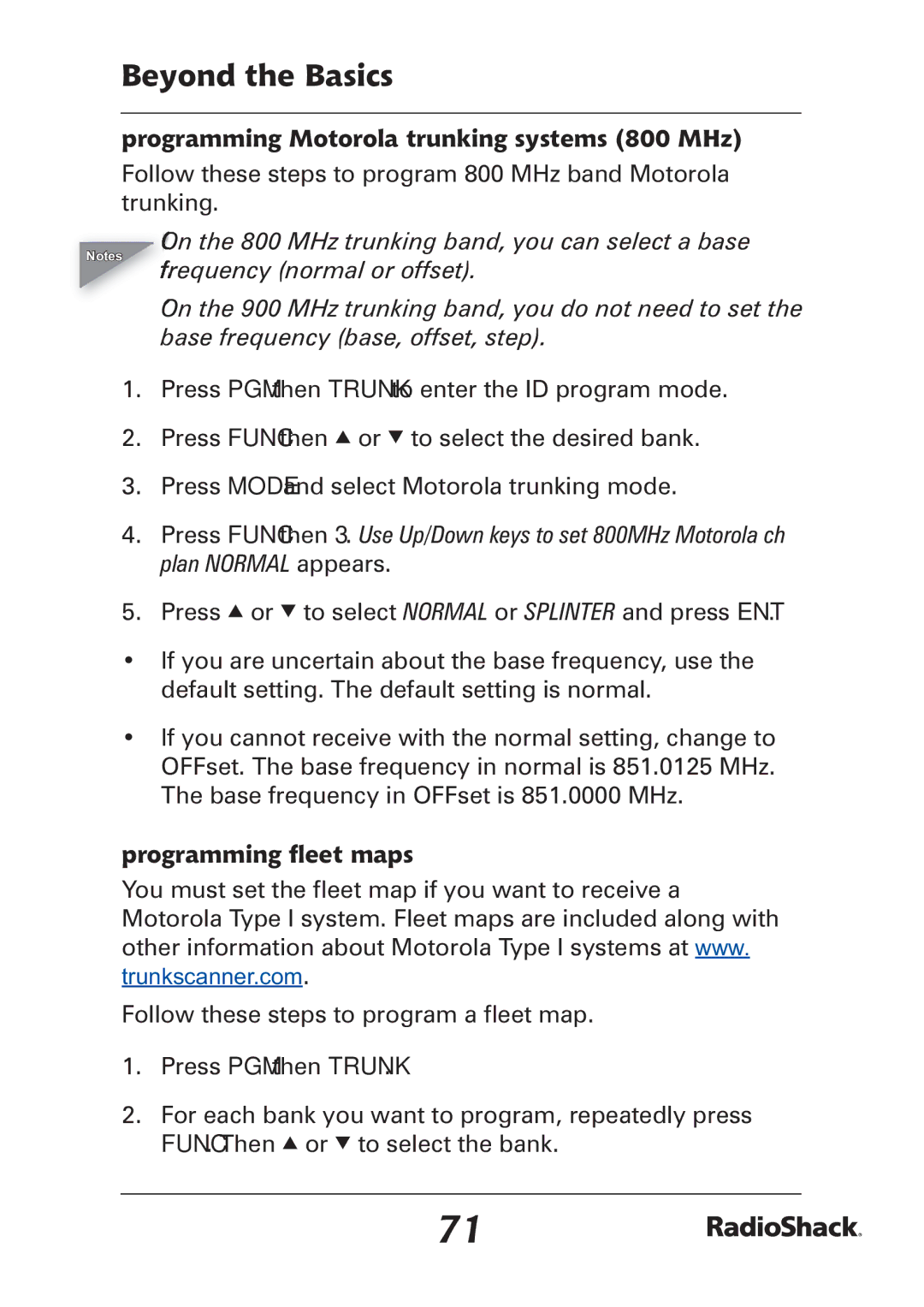 Radio Shack PRO-97 manual Programming Motorola trunking systems 800 MHz, Programming ﬂeet maps 