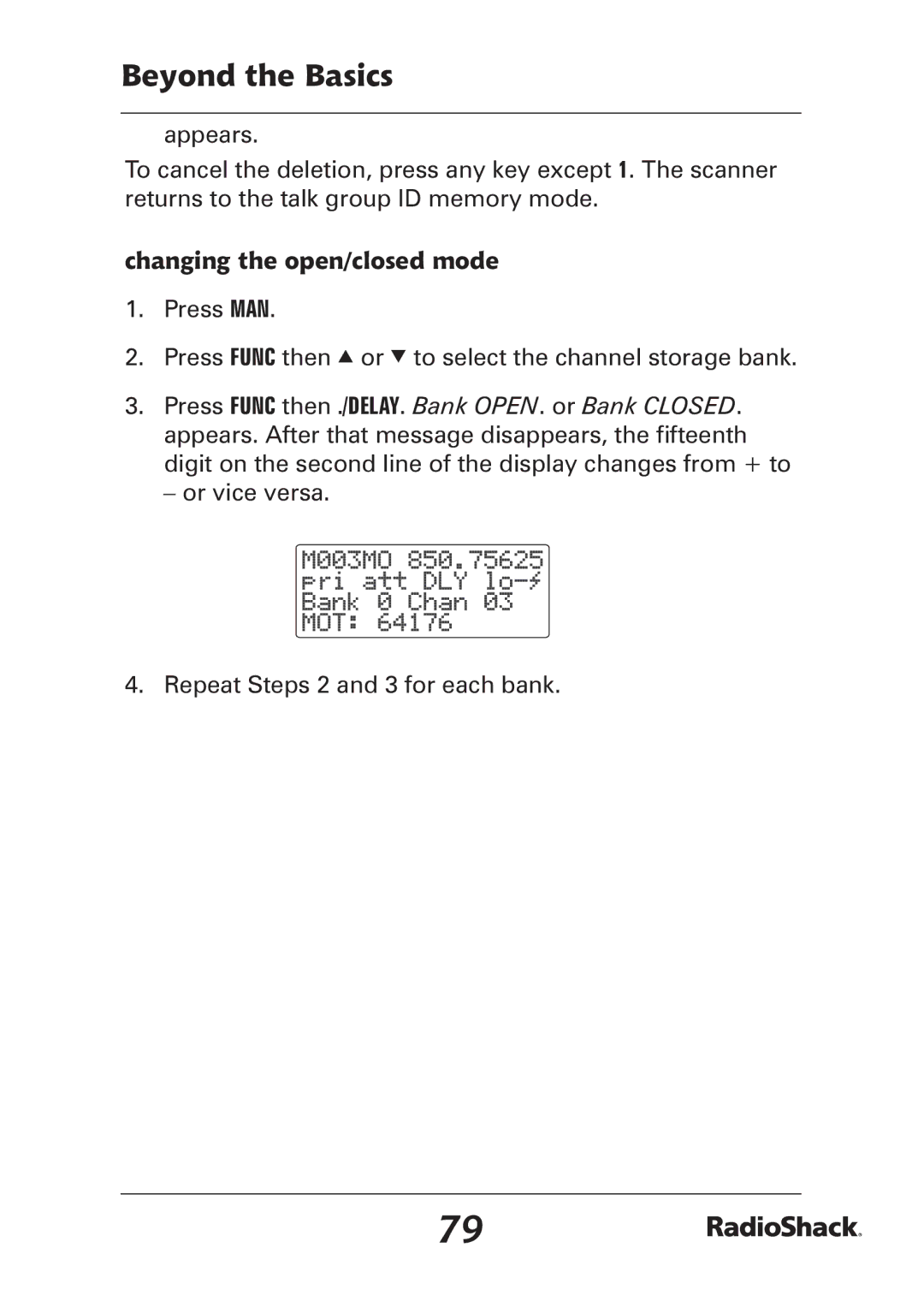 Radio Shack PRO-97 manual Changing the open/closed mode 