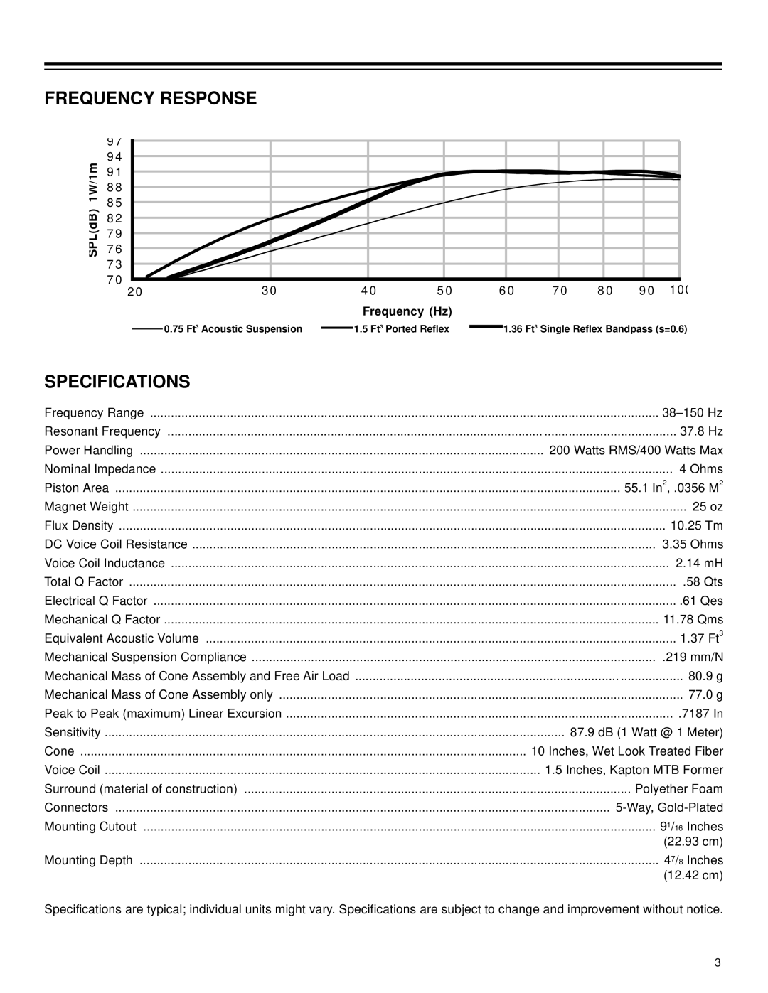 Radio Shack PRO-CSW1000 owner manual Frequency Response, Specifications 