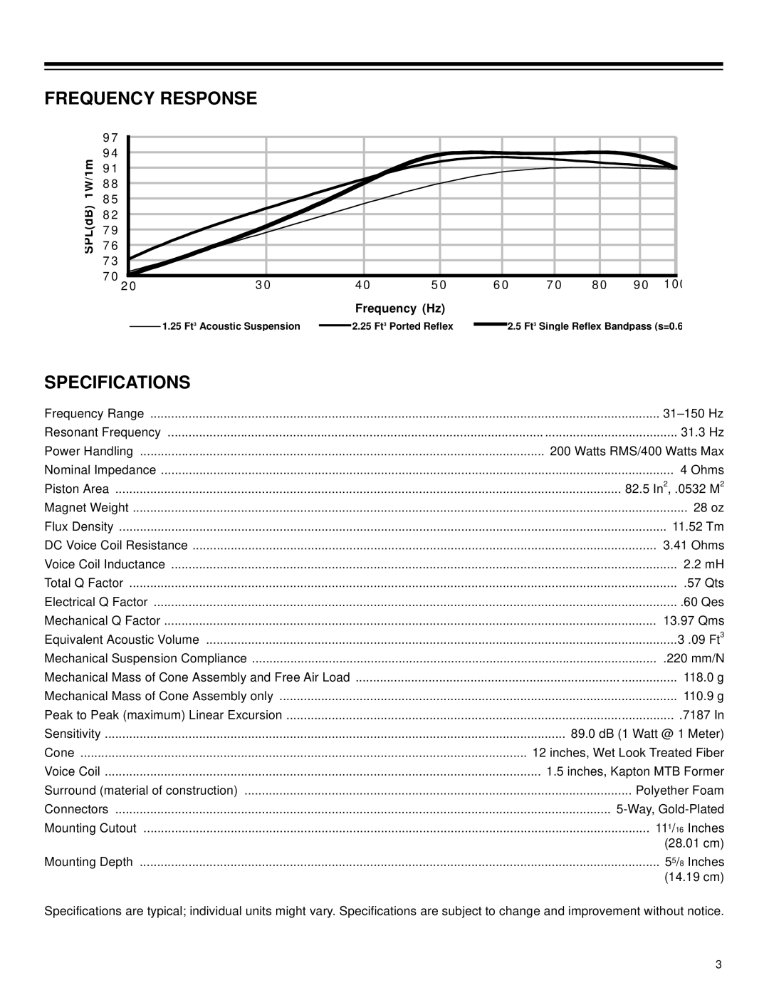 Radio Shack PRO-CSW1200 owner manual Frequency Response, Specifications 