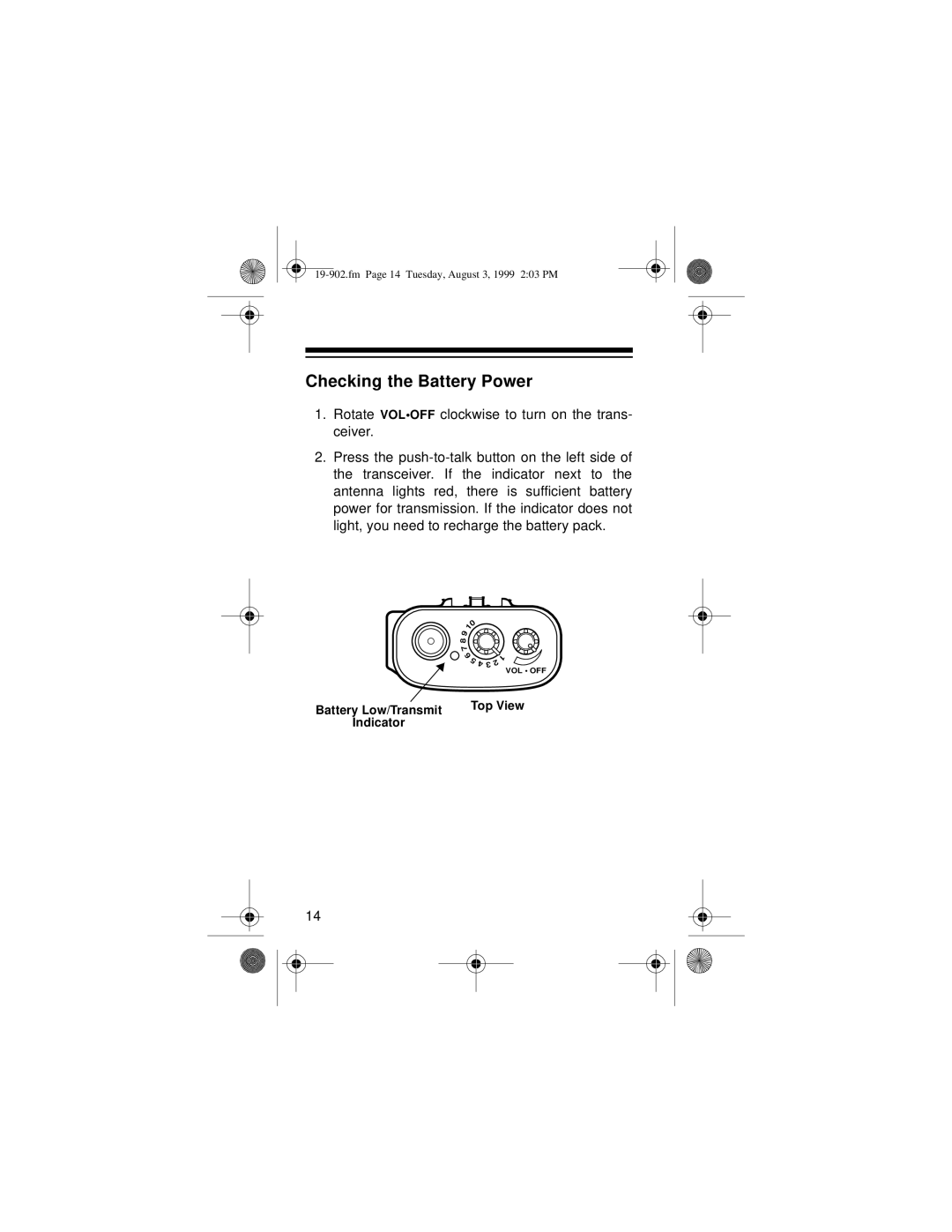 Radio Shack PRS-102 UHF owner manual Checking the Battery Power 