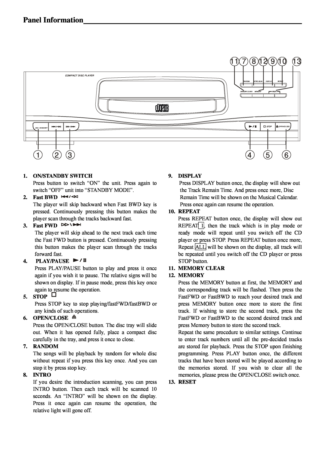 Radio Shack PT-668C manual Panel Information, On/Standby Switch, Display 