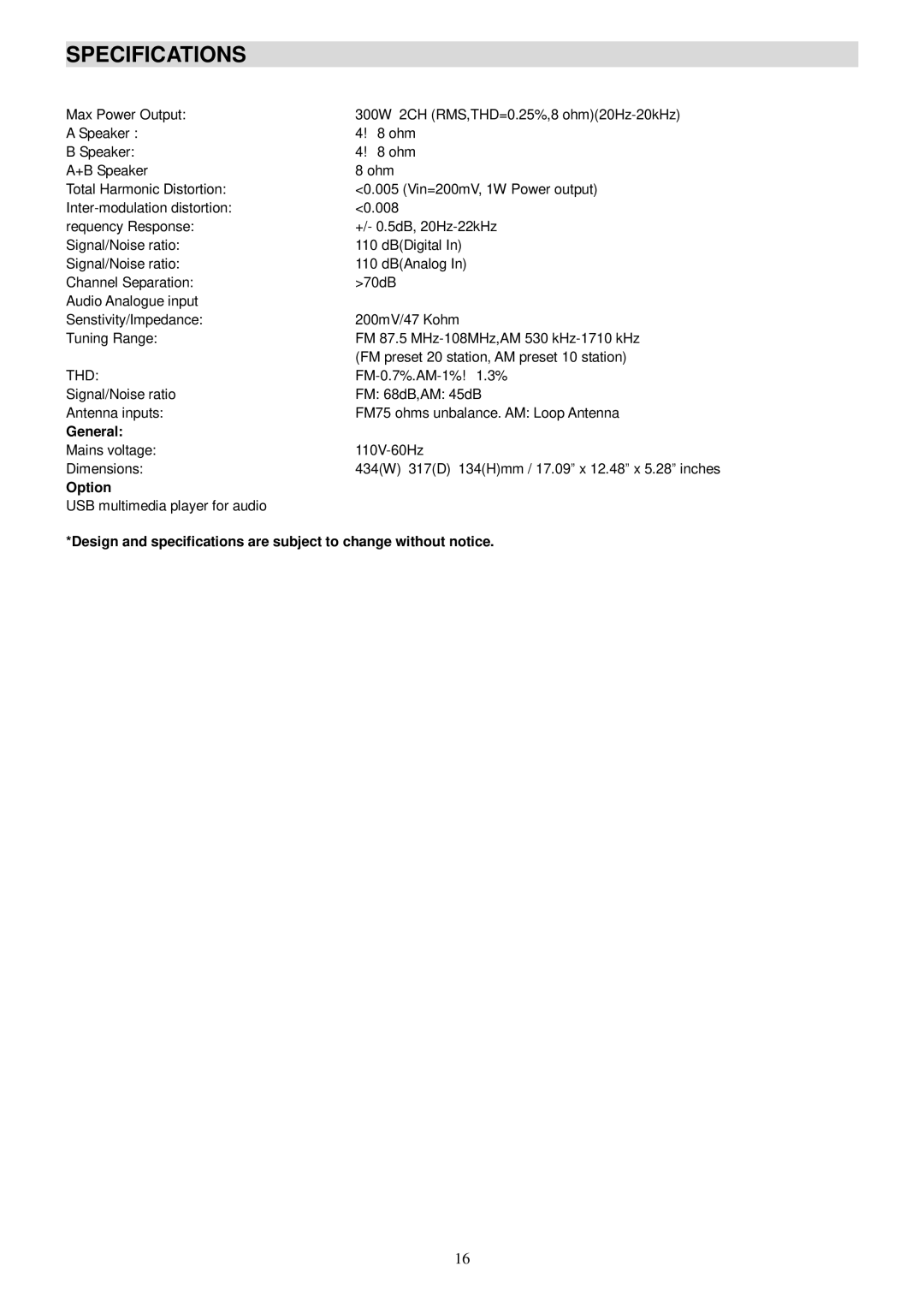 Radio Shack PT-990A manual Specifications, General, Option 