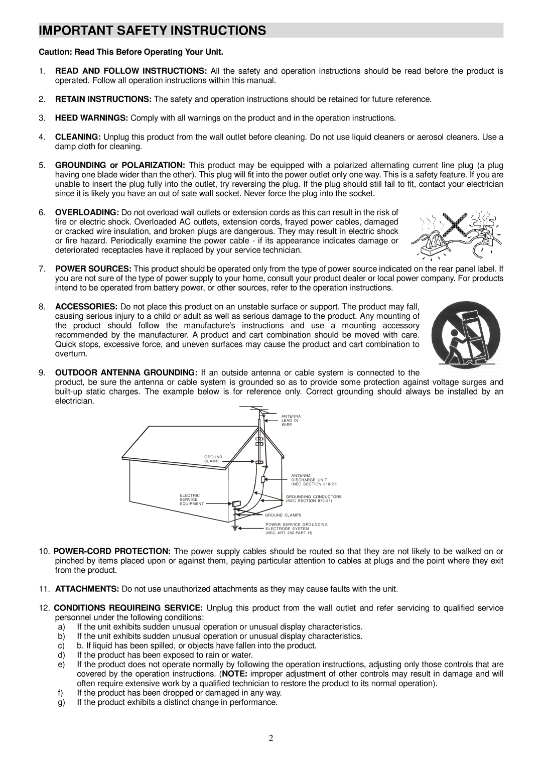 Radio Shack PT-990A manual Important Safety Instructions 