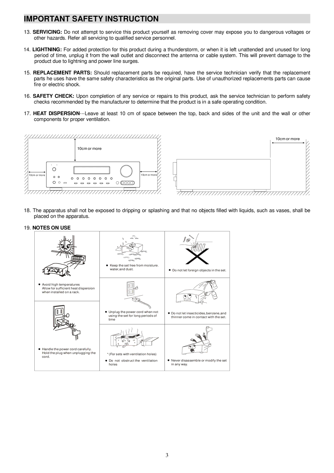 Radio Shack PT-990A manual Important Safety Instruction 