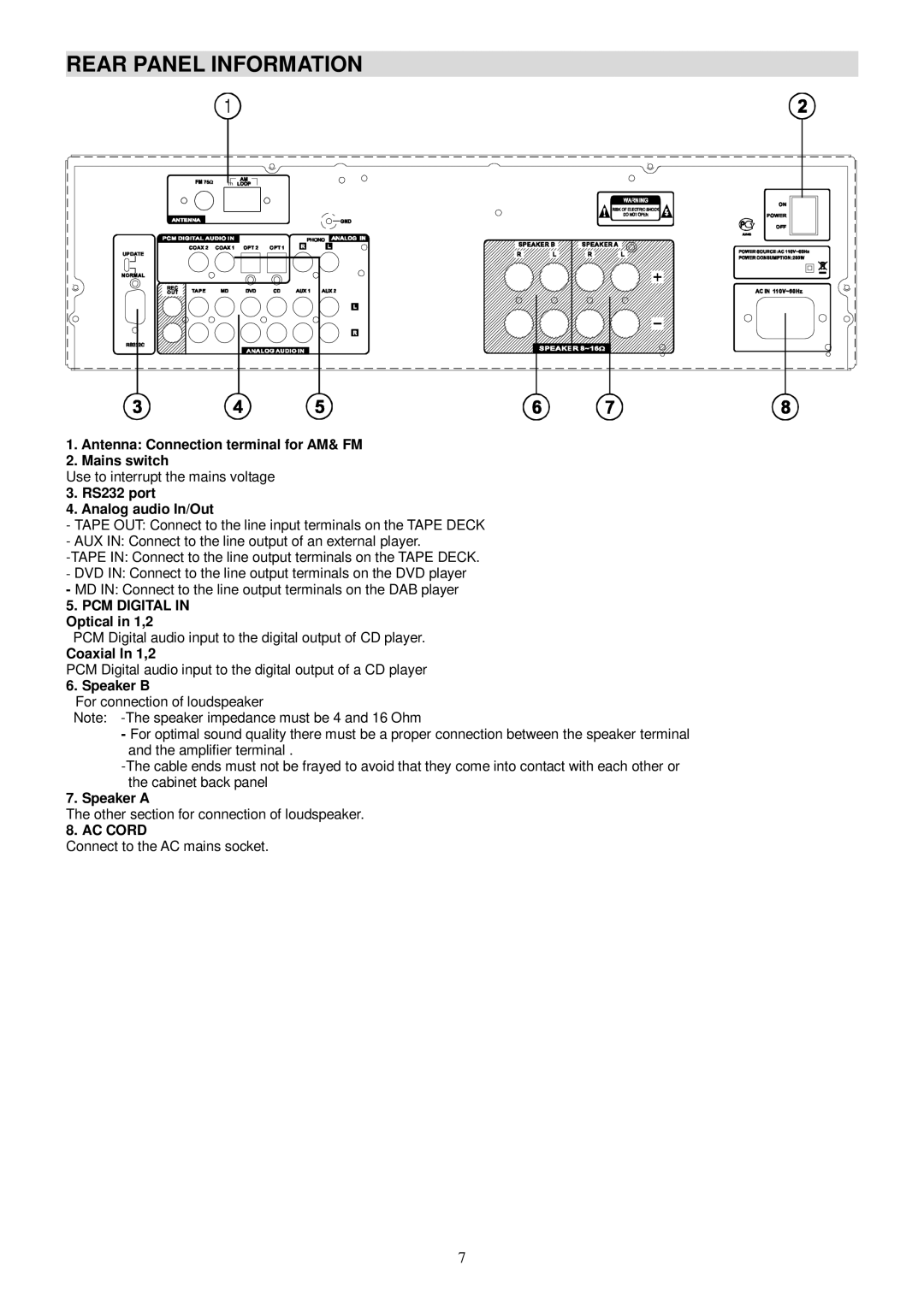 Radio Shack PT-990A manual Rear Panel Information, AC Cord 