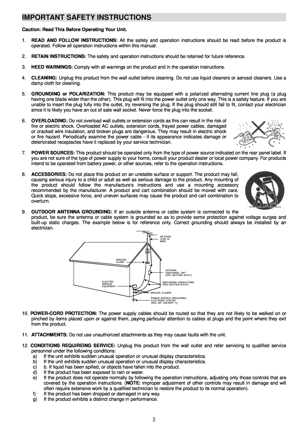 Radio Shack PT-990A manual Important Safety Instructions, Caution Read This Before Operating Your Unit 