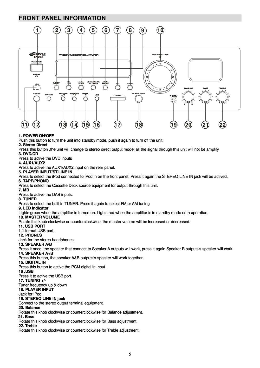 Radio Shack PT-990A manual Front Panel Information 