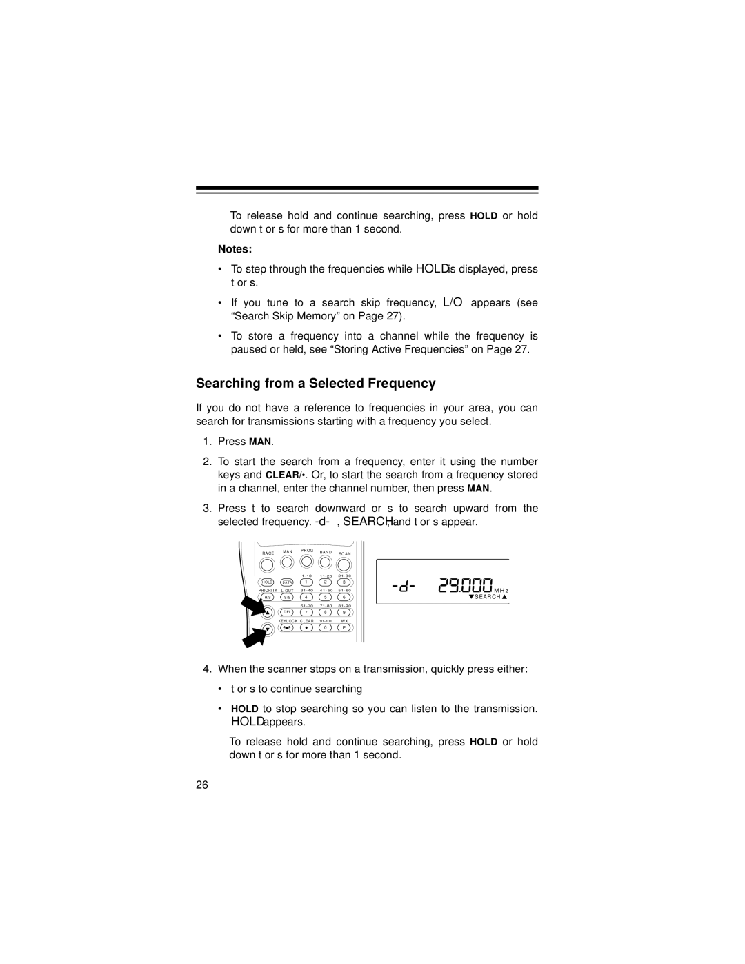 Radio Shack Race Scanner owner manual Searching from a Selected Frequency 