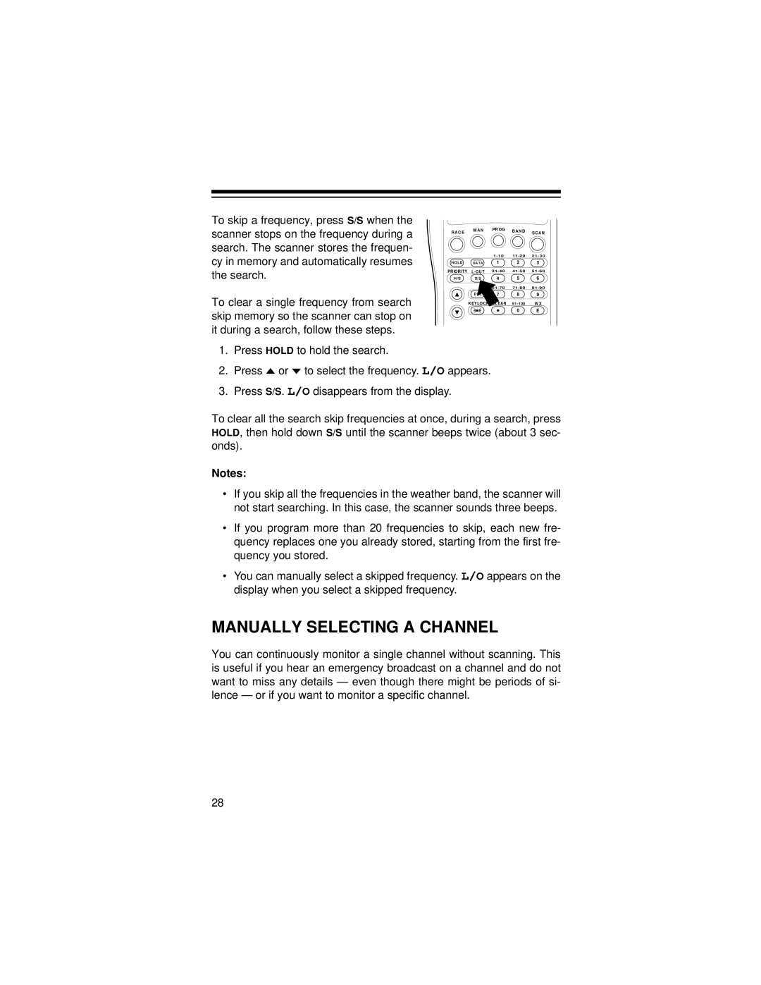 Radio Shack Race Scanner owner manual Manually Selecting a Channel 