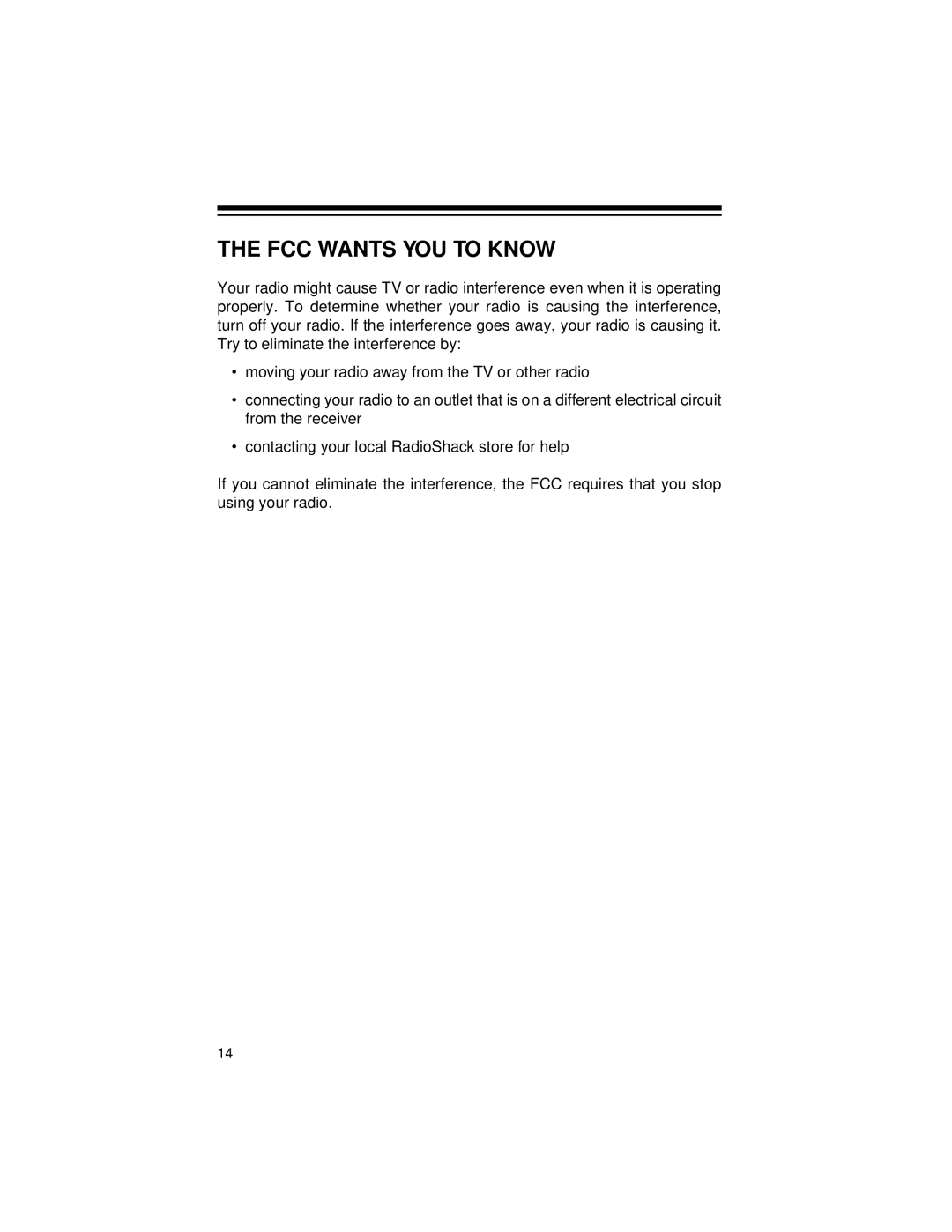 Radio Shack Radio owner manual FCC Wants YOU to Know 