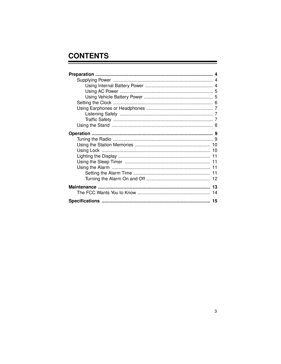 Radio Shack Radio owner manual Contents 