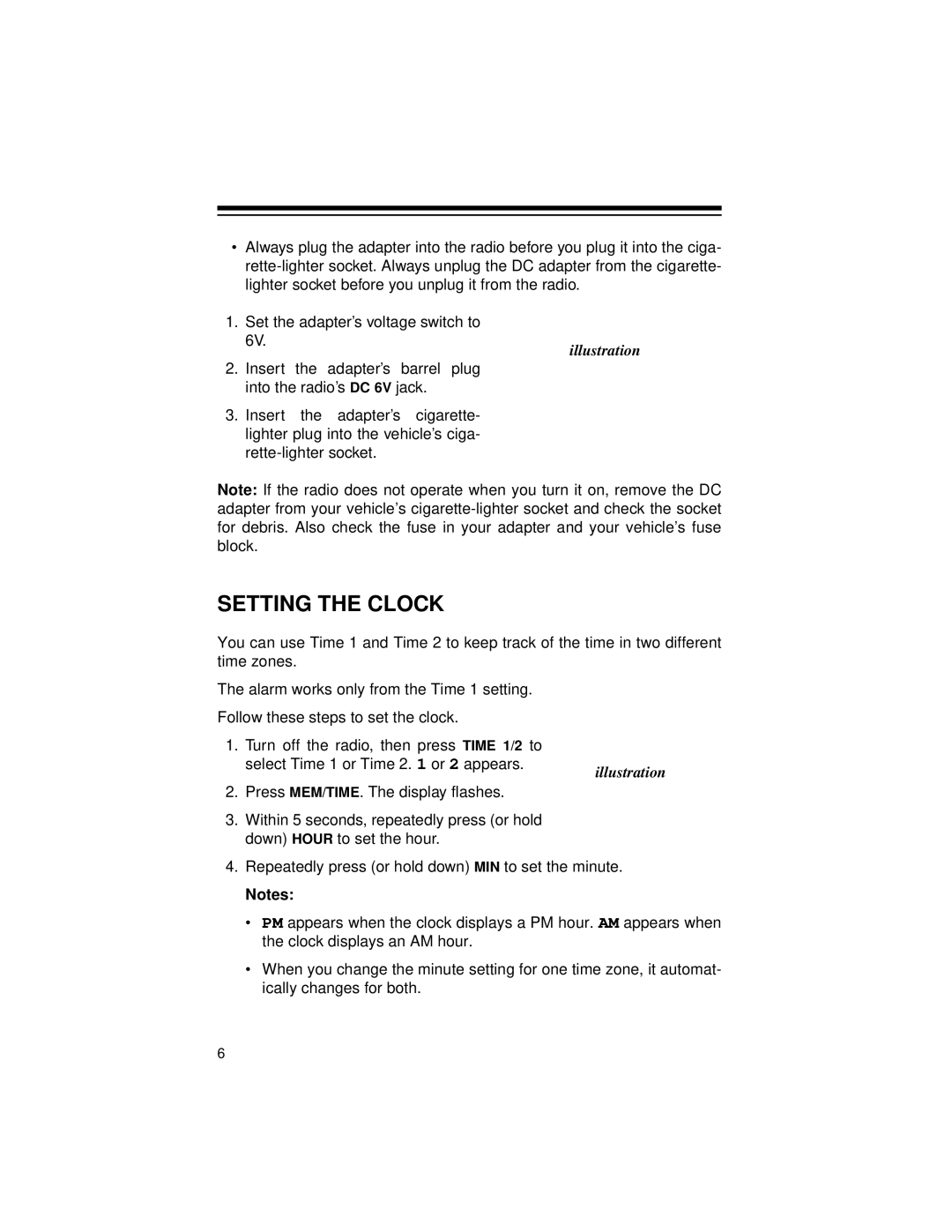 Radio Shack Radio owner manual Setting the Clock 