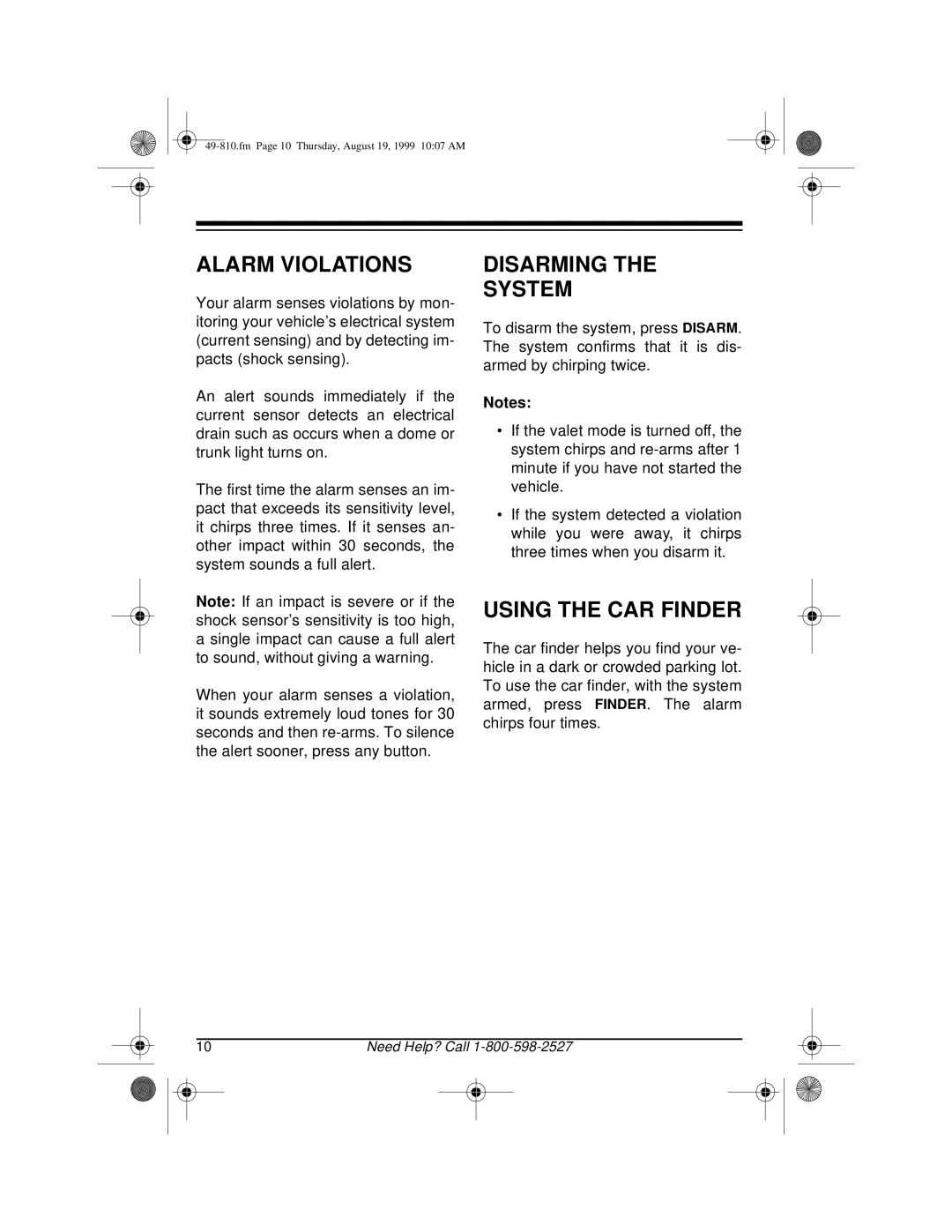 Radio Shack RS-1000 owner manual Alarm Violations, Disarming System, Using the CAR Finder 