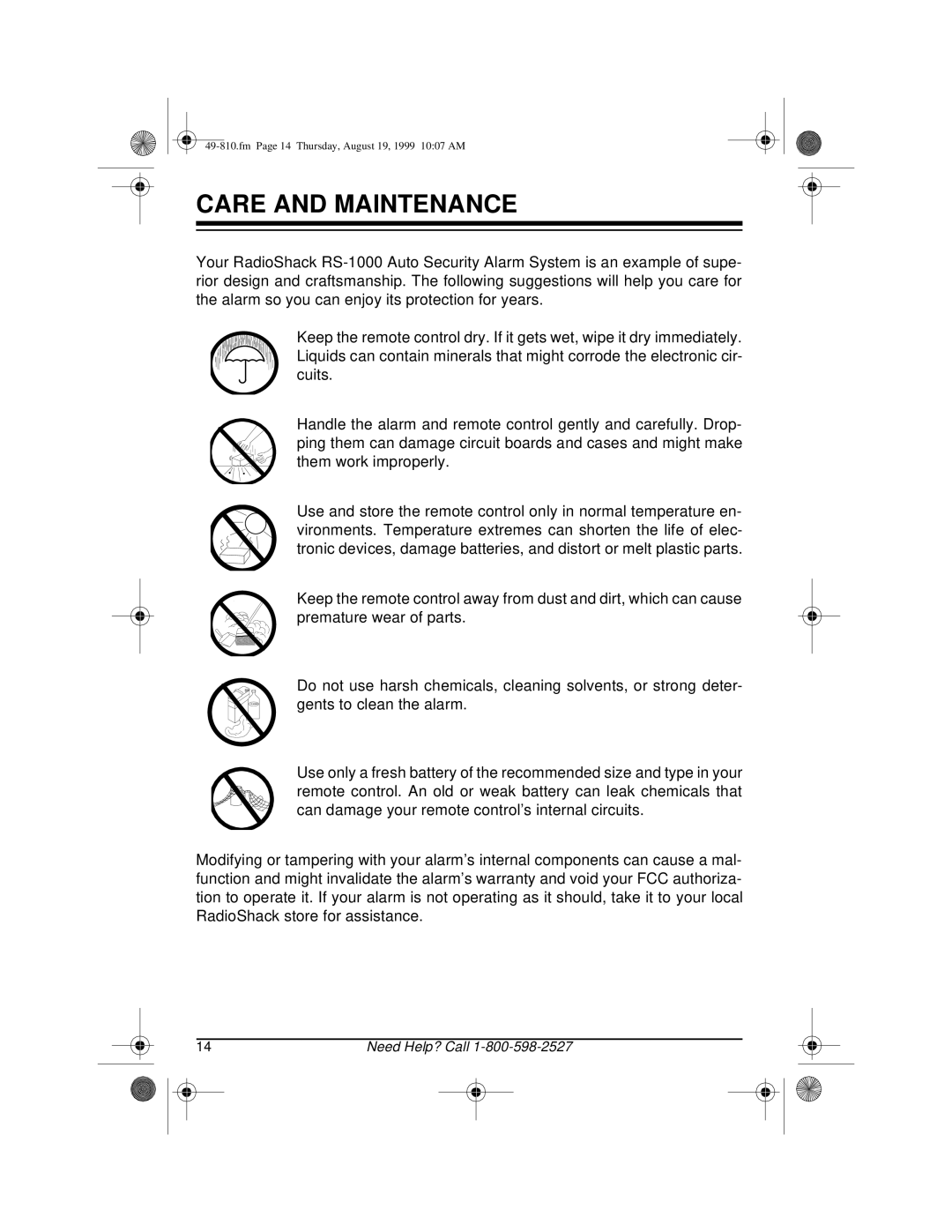 Radio Shack RS-1000 owner manual Care and Maintenance 