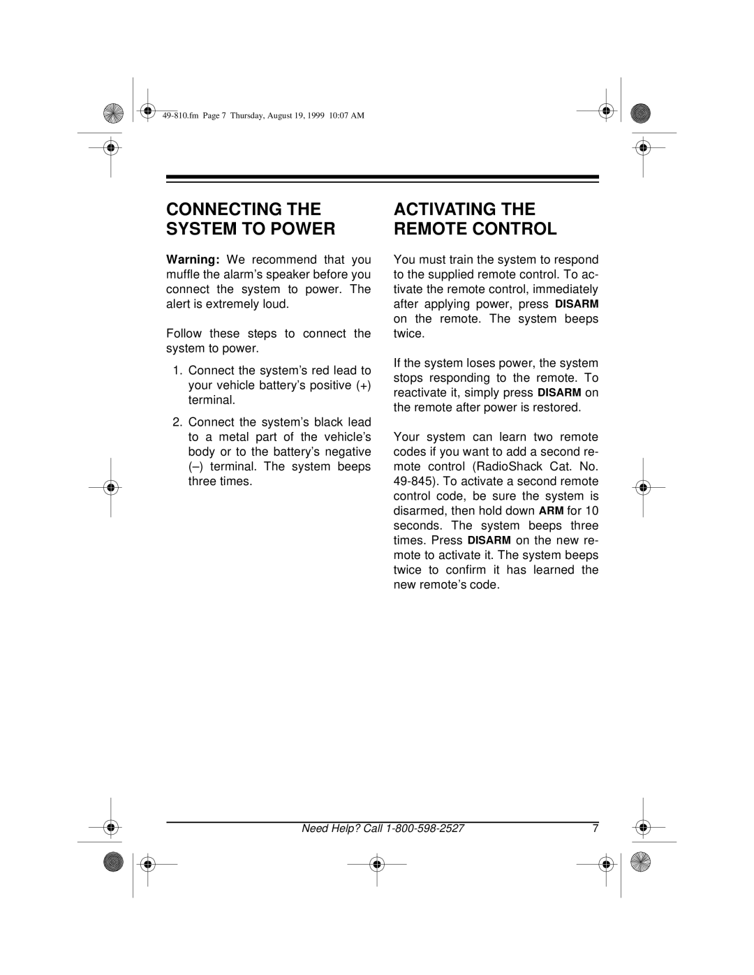 Radio Shack RS-1000 owner manual Connecting the System to Power 