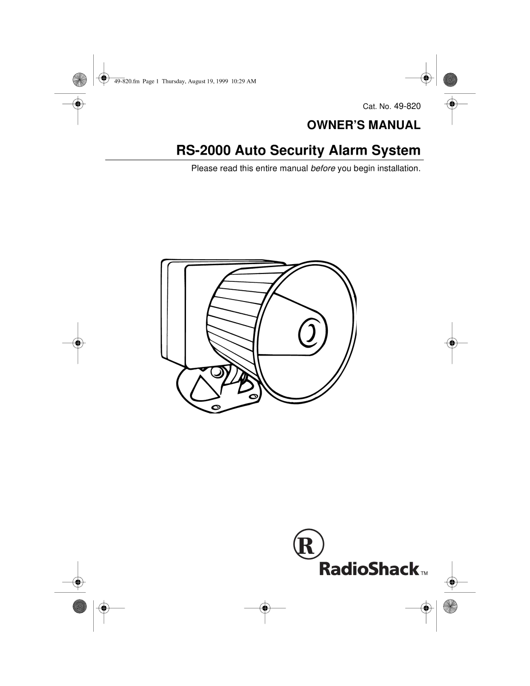 Radio Shack owner manual RS-2000 Auto Security Alarm System 