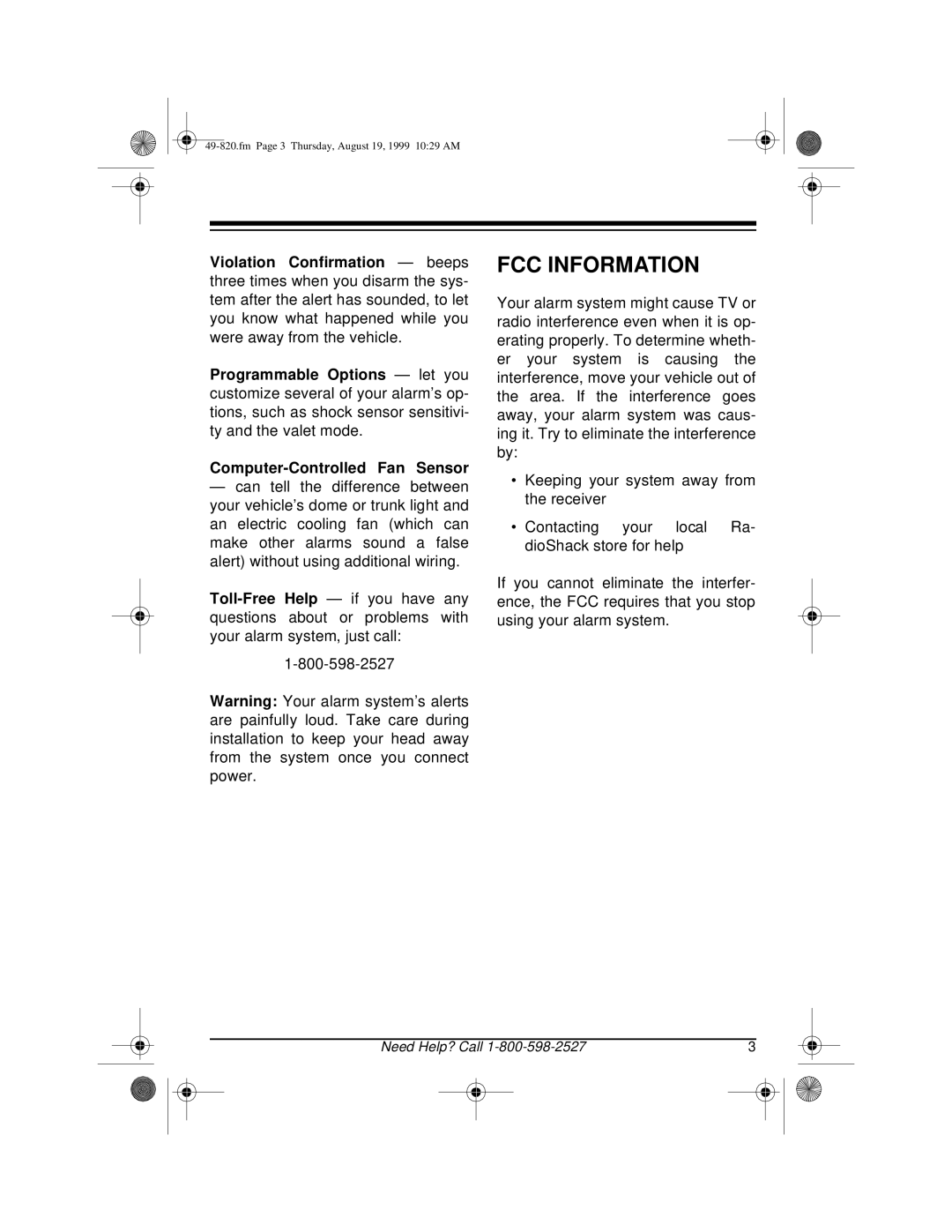 Radio Shack RS-2000 owner manual FCC Information 