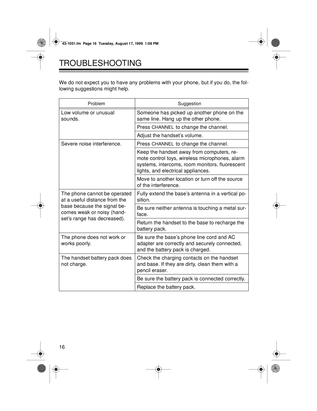 Radio Shack RT-551 owner manual Troubleshooting 