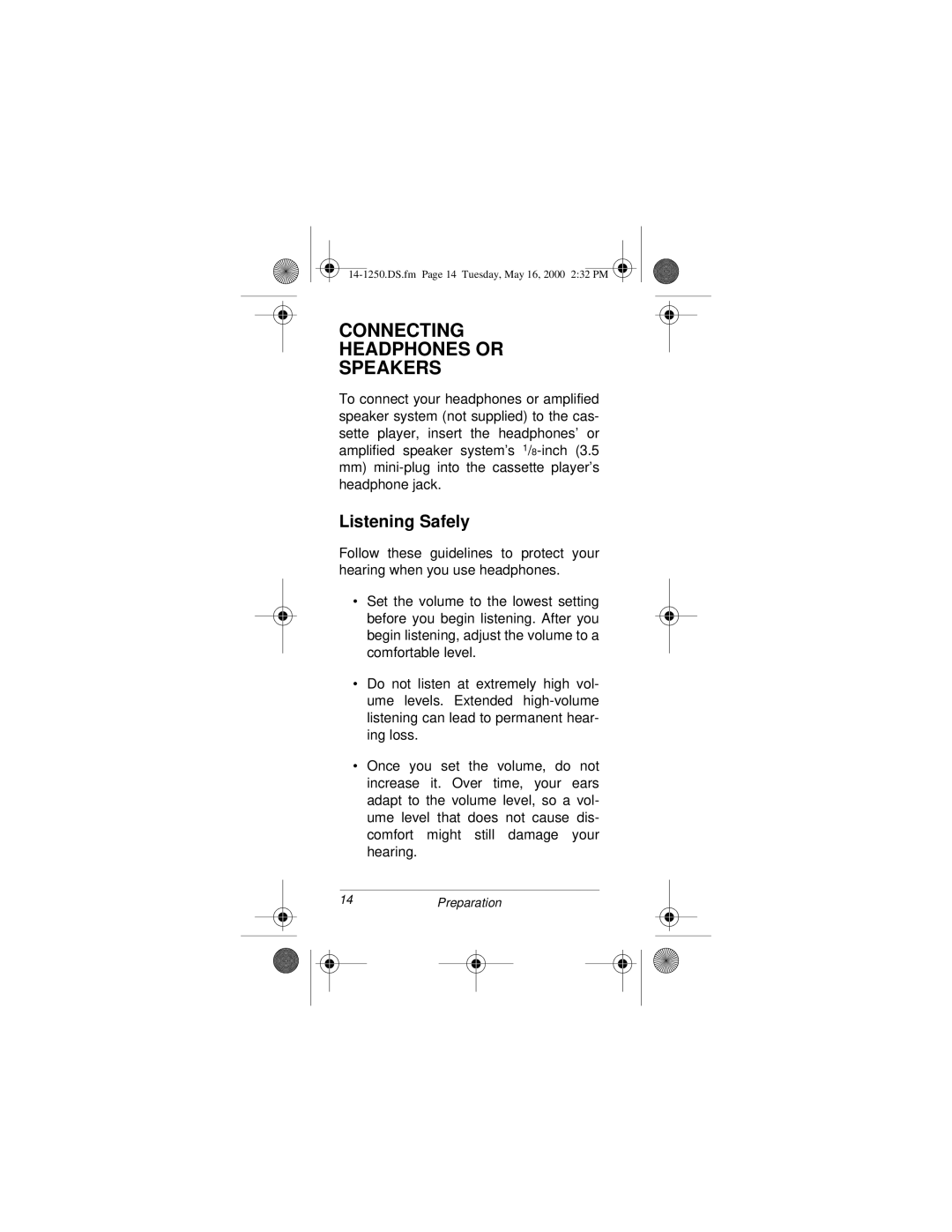 Radio Shack SCP-107 owner manual Connecting Headphones or Speakers, Listening Safely 