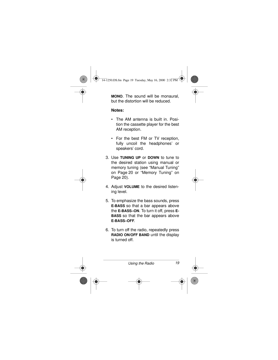 Radio Shack SCP-107 owner manual To turn off the radio, repeatedly press 