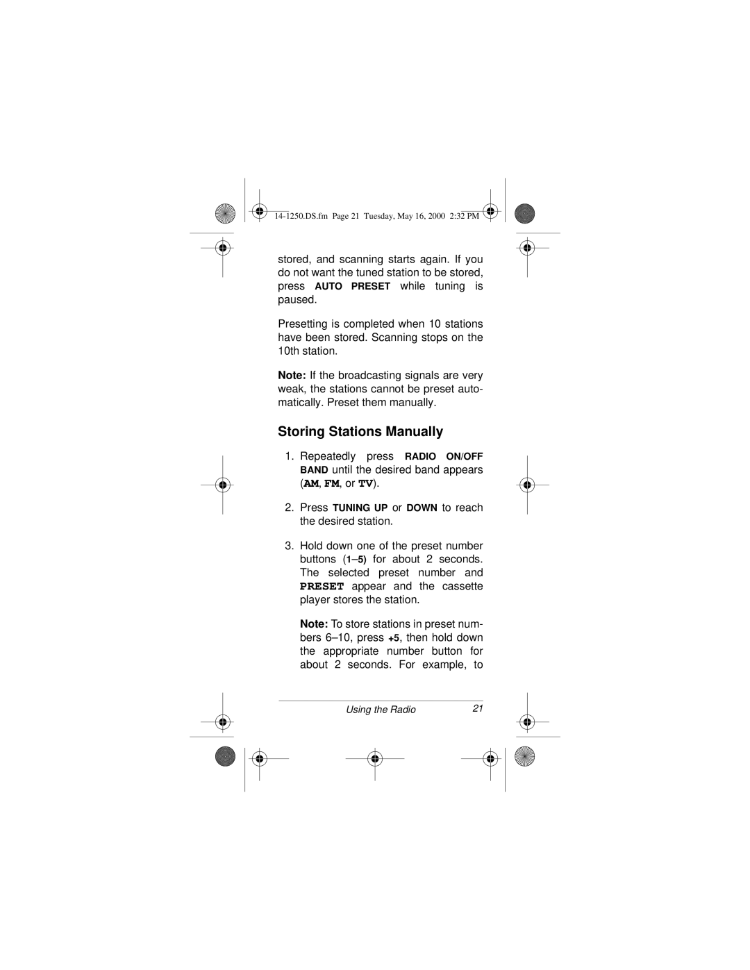 Radio Shack SCP-107 owner manual Storing Stations Manually 