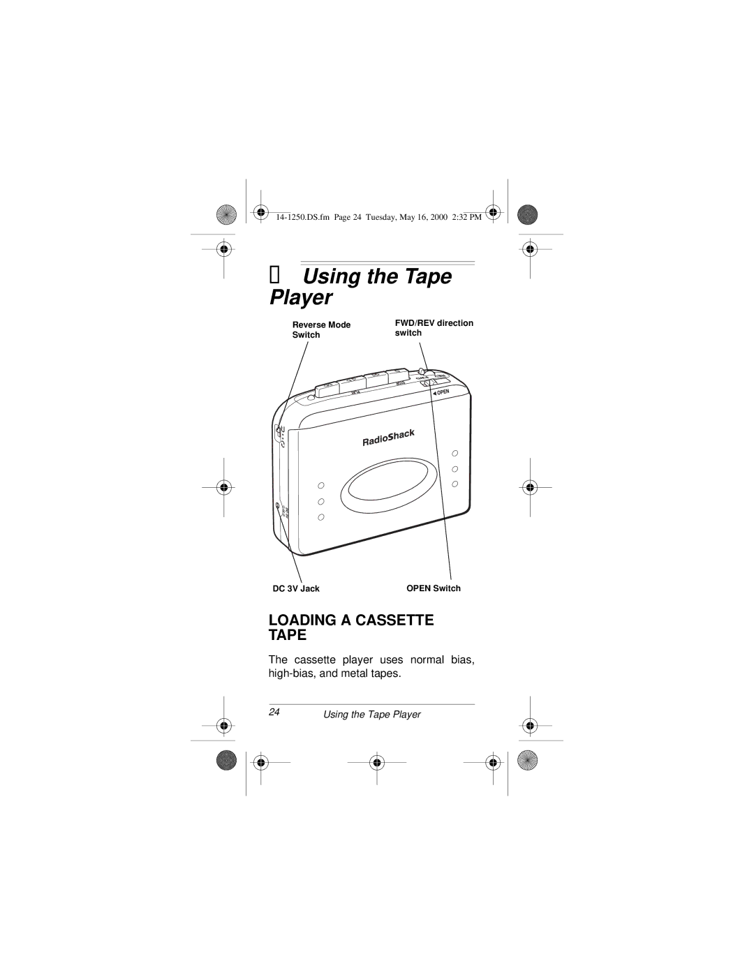 Radio Shack SCP-107 owner manual Using the Tape Player, Loading a Cassette Tape 