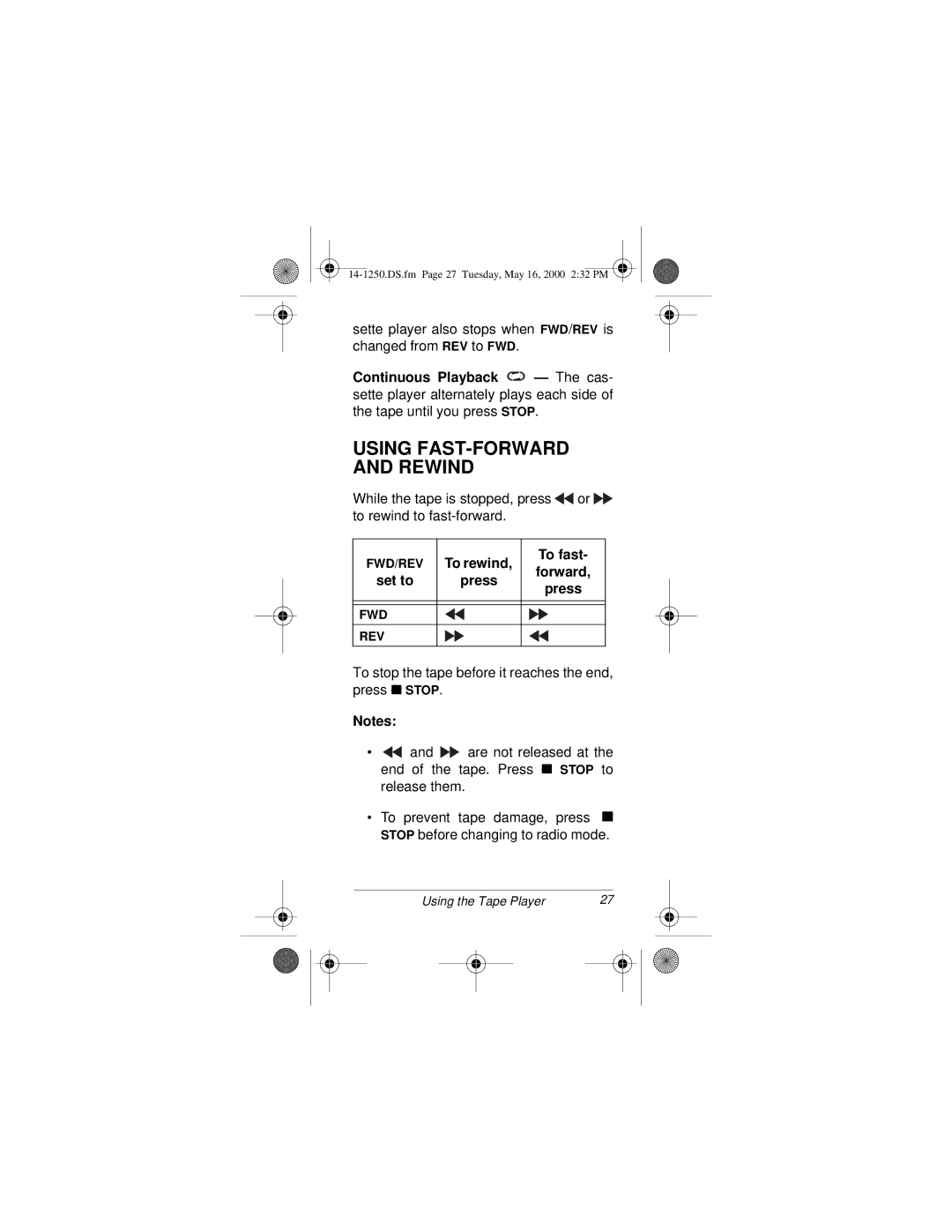 Radio Shack SCP-107 owner manual Using FAST-FORWARD and Rewind, To rewind To fast 