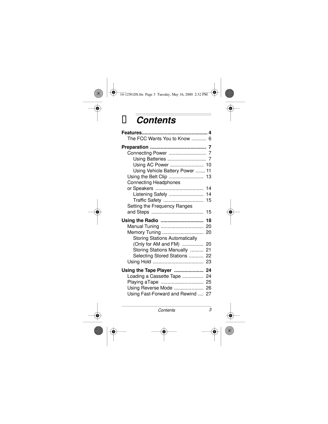 Radio Shack SCP-107 owner manual Contents 