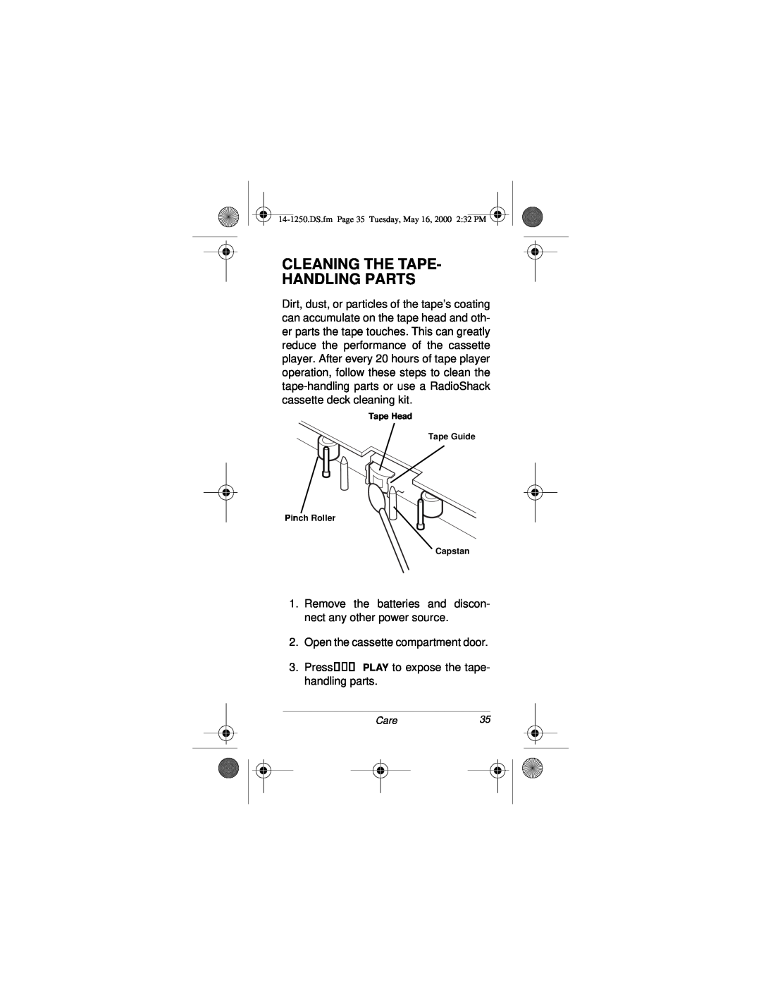 Radio Shack SCP-107 owner manual Cleaning The Tape Handling Parts 