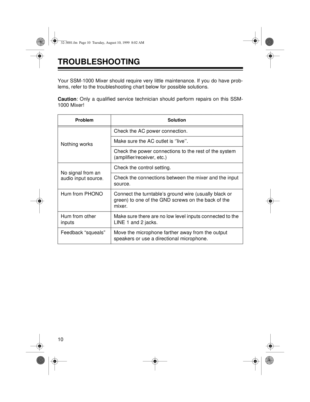 Radio Shack SM-1000, 32-3001 owner manual Troubleshooting 