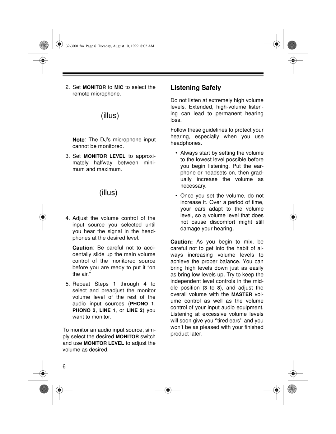 Radio Shack SM-1000, 32-3001 owner manual Listening Safely 