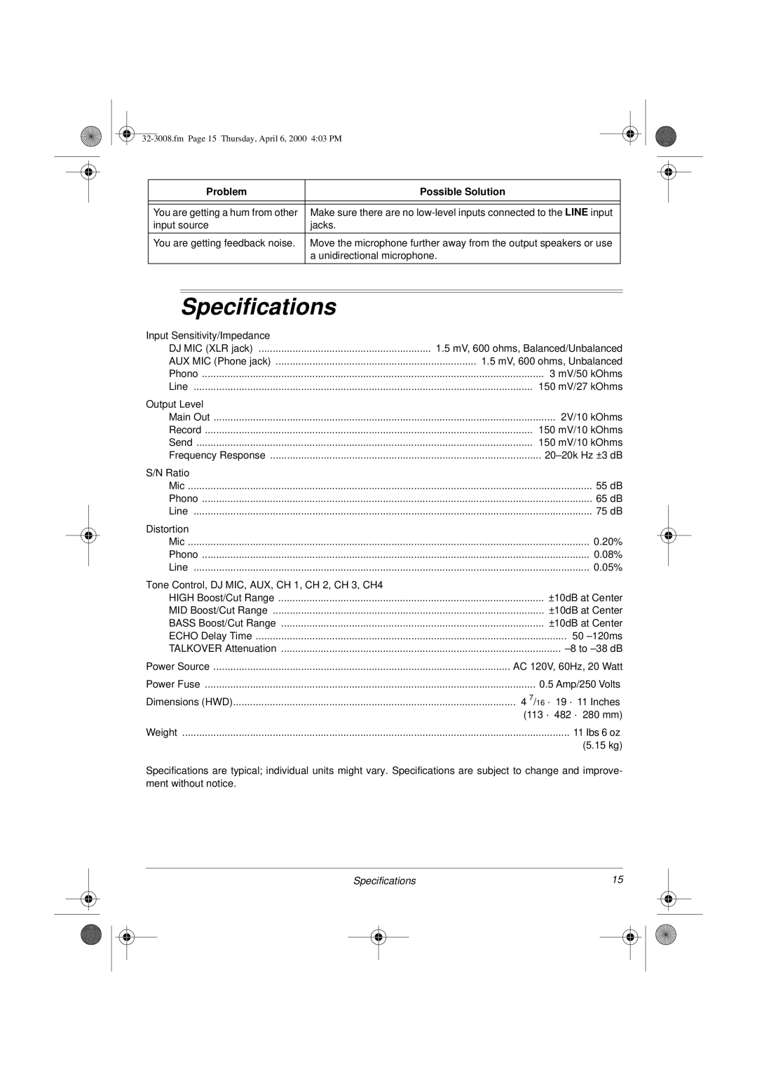 Radio Shack SSM-1750 owner manual Specifications 