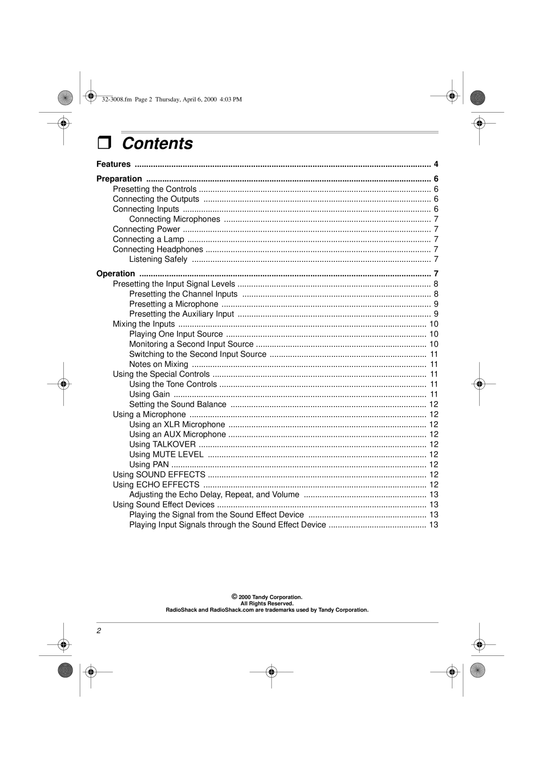 Radio Shack SSM-1750 owner manual Contents 