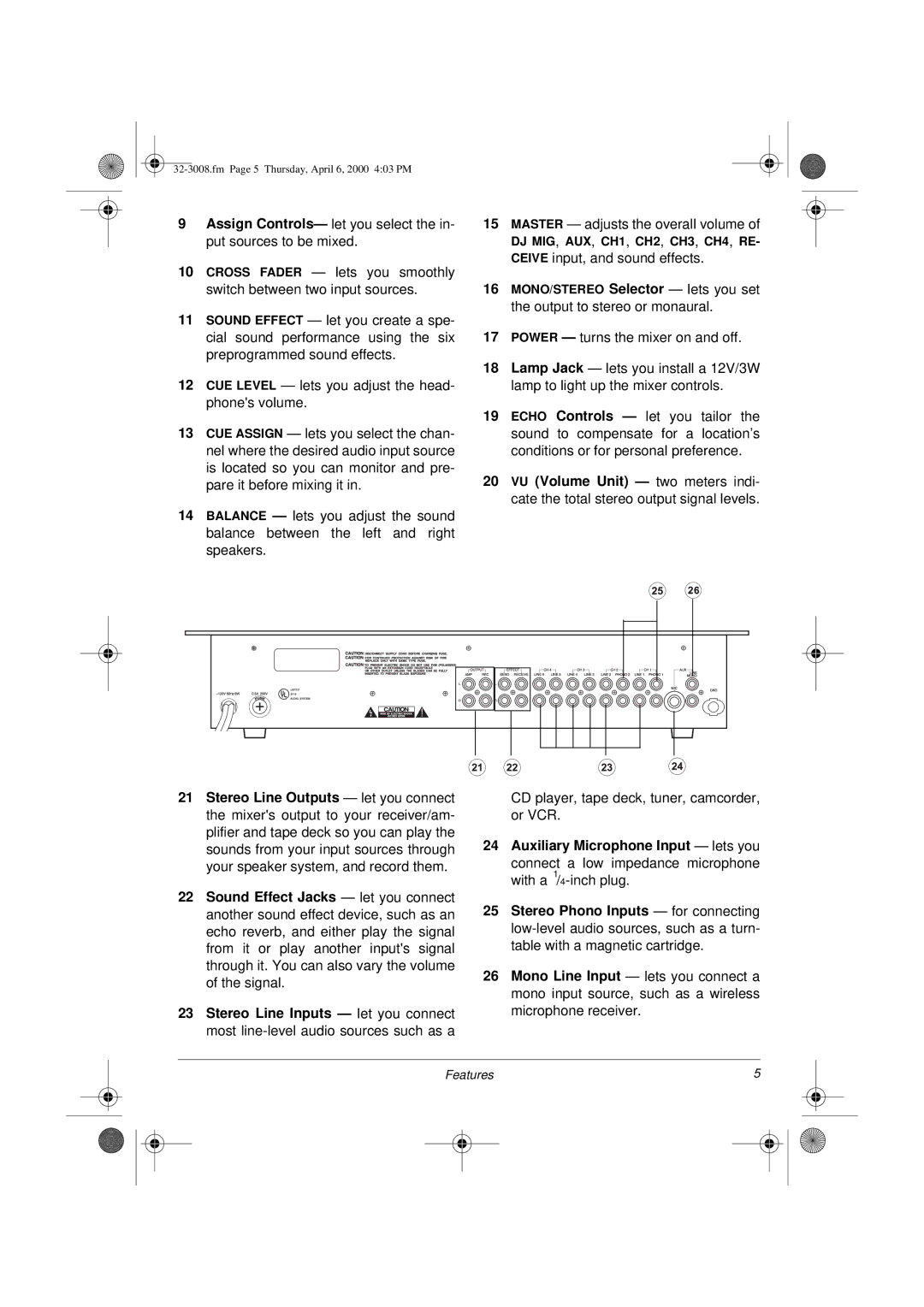 Radio Shack SSM-1750 owner manual Auxiliary Microphone Input lets you 