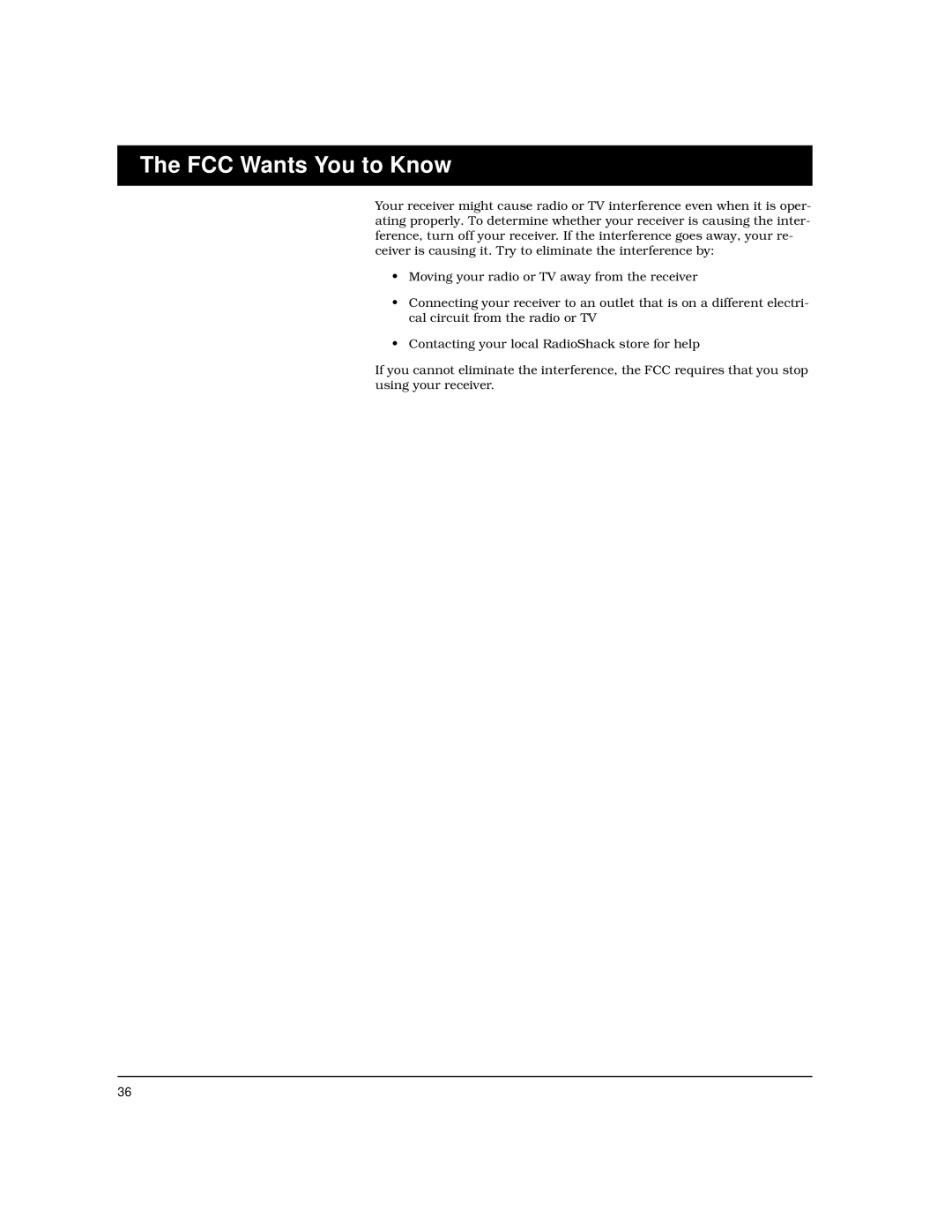 Radio Shack STAV-3780 owner manual FCC Wants You to Know 