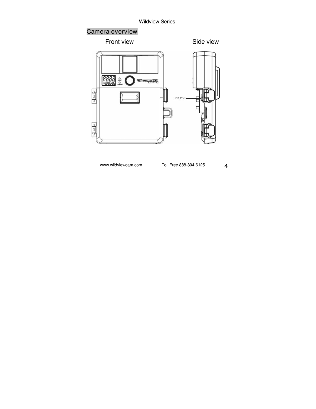 Radio Shack STC-TGL2M, STC-TGL4M, STC-TGL5M user manual Camera overview Front view Side view 