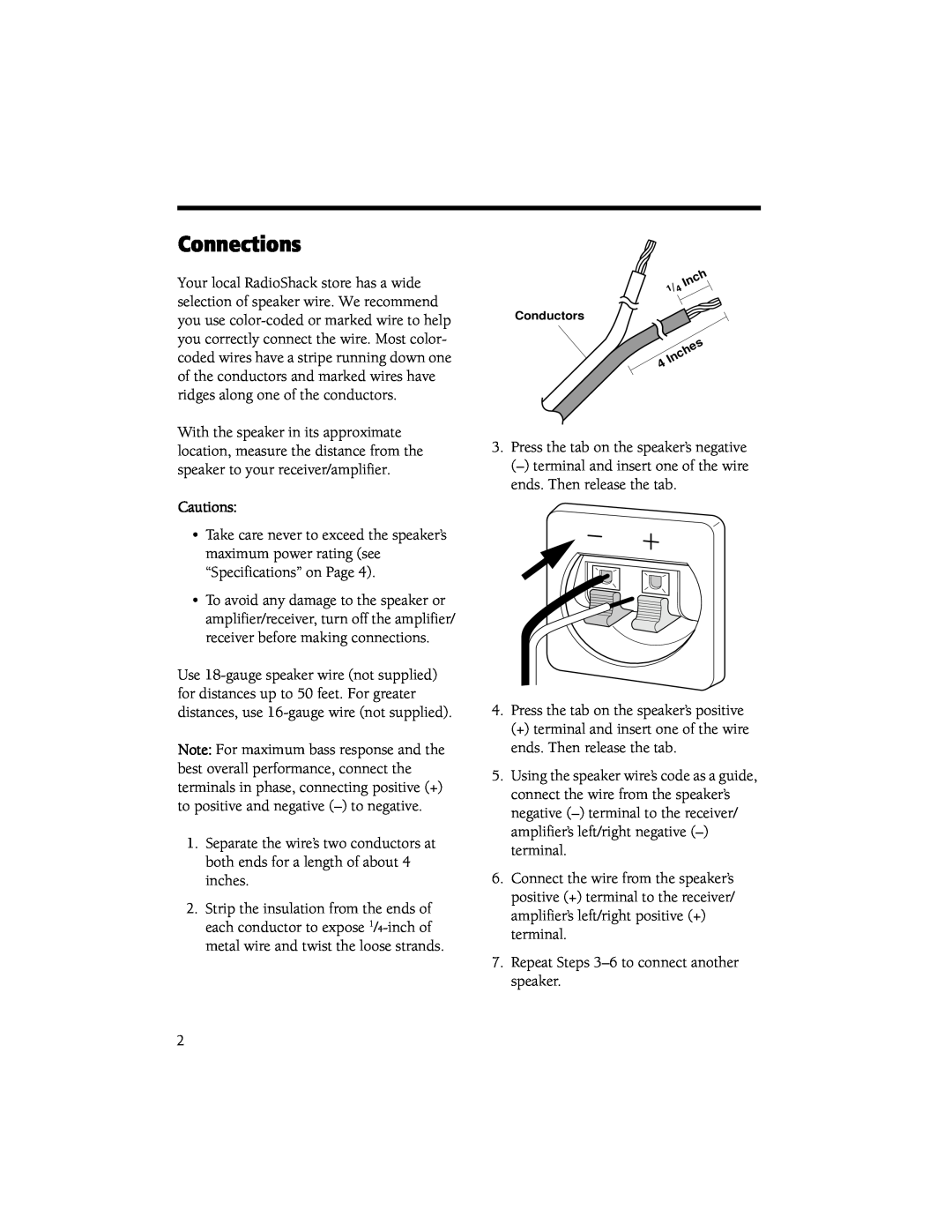 Radio Shack STS-520 manual Connections, Cautions 