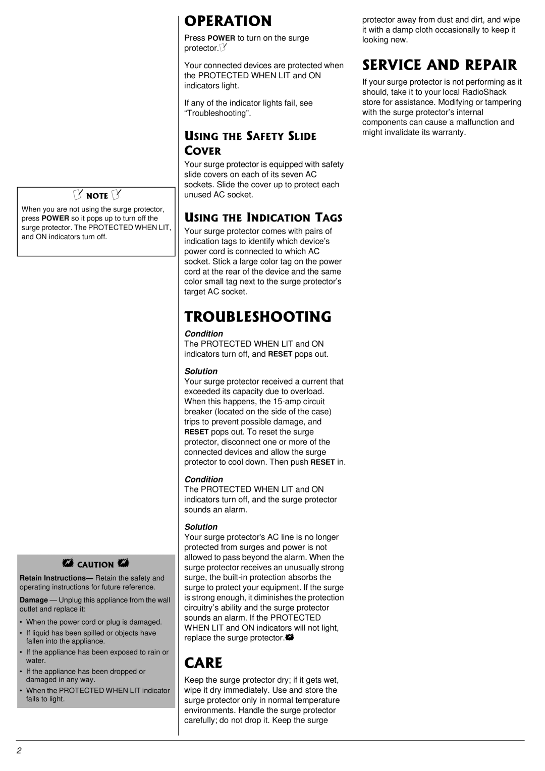 Radio Shack Surge Protector owner manual 124#6+10, 6417$.5*116+0, 548+%#0&42#+4 