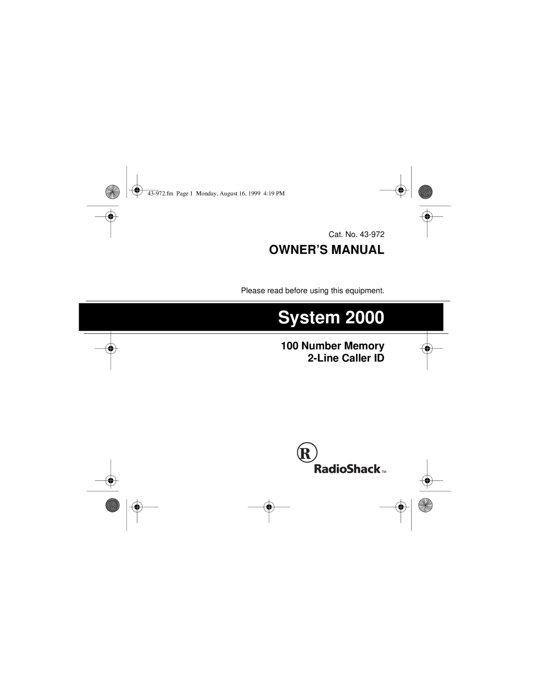 Radio Shack SYSTEM 2000 owner manual System 